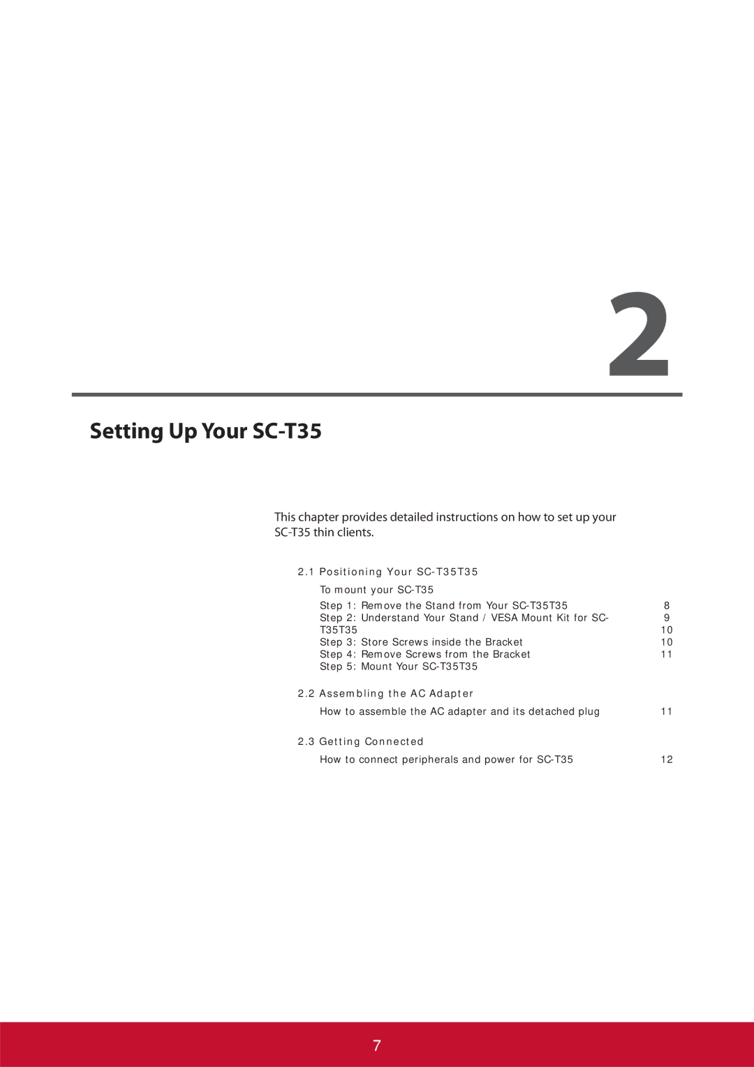 ViewSonic SCT35BKUS0 manual Positioning Your SC-T35T35, Assembling the AC Adapter, Getting Connected 