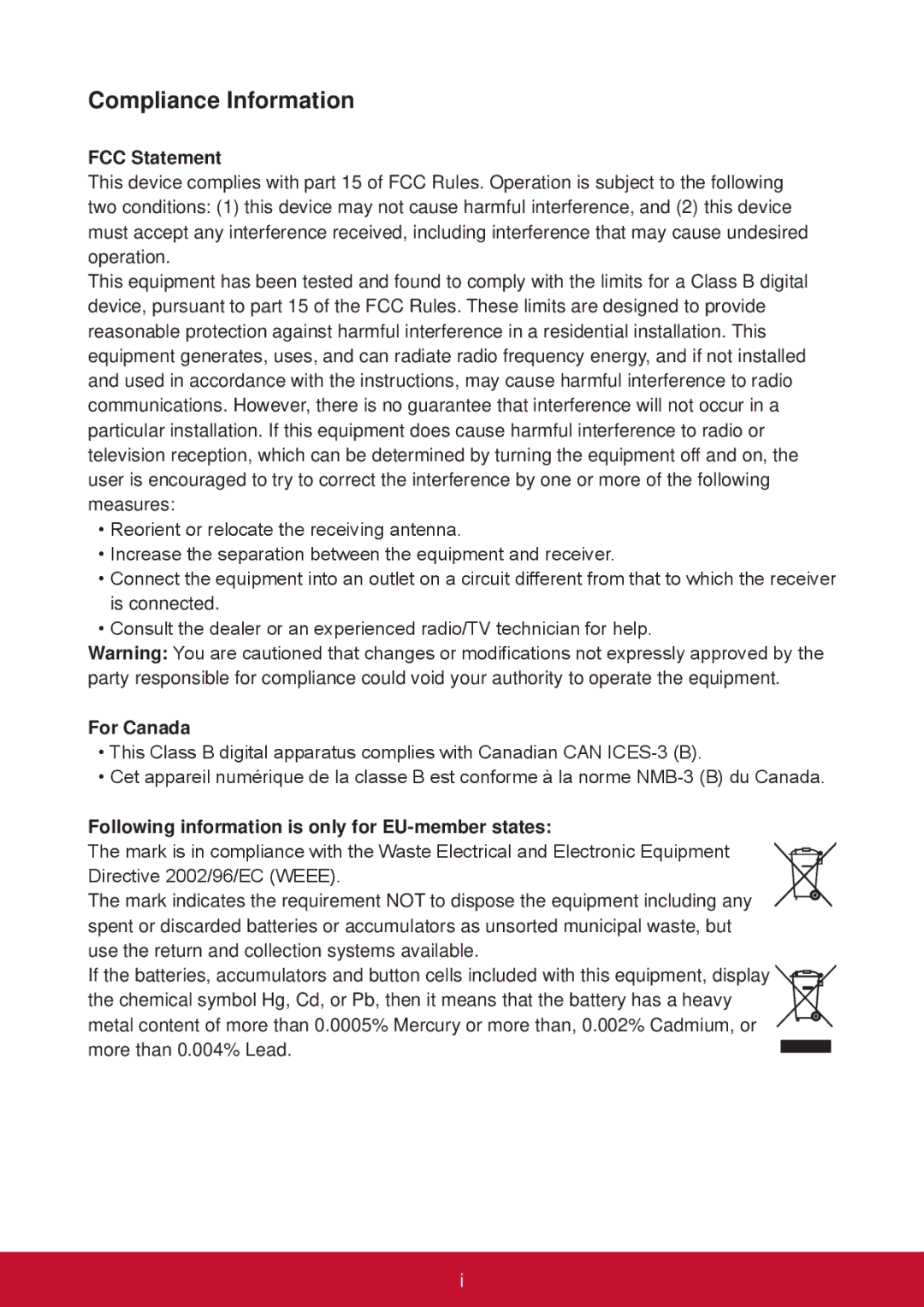 ViewSonic SCT35BKUS0 manual Compliance Information, FCC Statement 