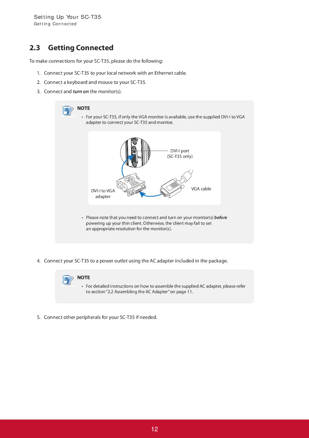 ViewSonic SCT35BKUS0 manual Getting Connected 