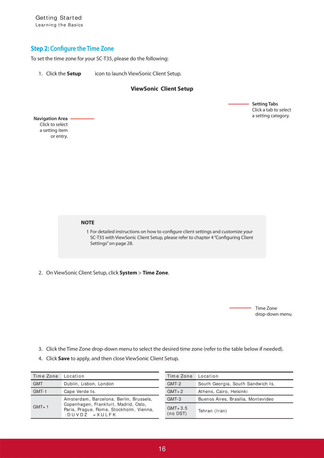 ViewSonic SCT35BKUS0 manual Time Zone Location 