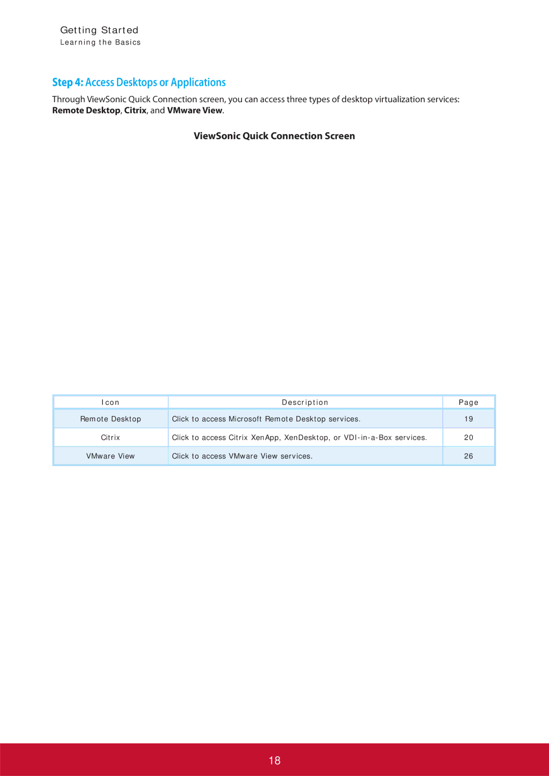 ViewSonic SCT35BKUS0 manual Access Desktops or Applications, Click to access VMware View services 