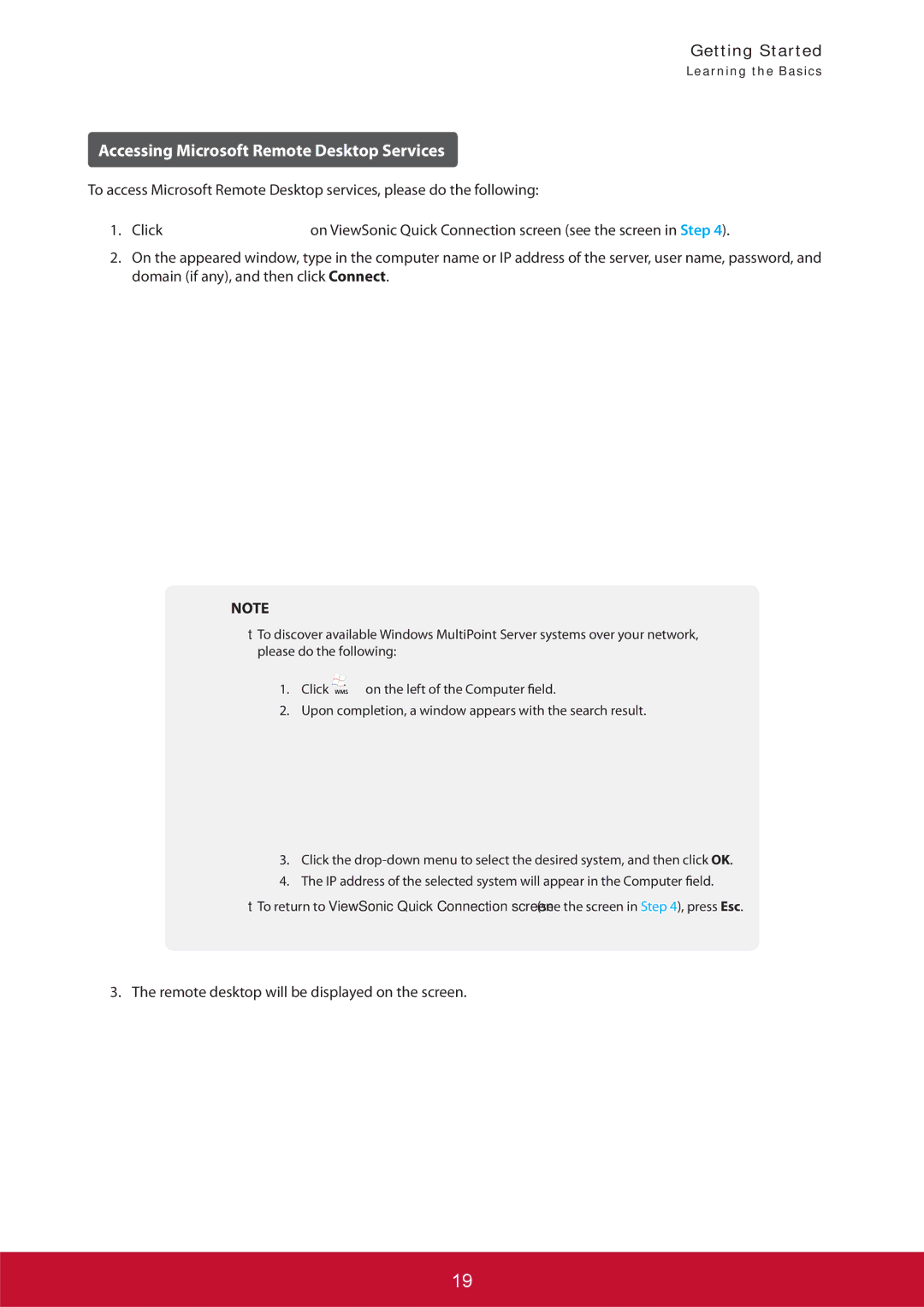 ViewSonic SCT35BKUS0 manual Accessing Microsoft Remote Desktop Services 