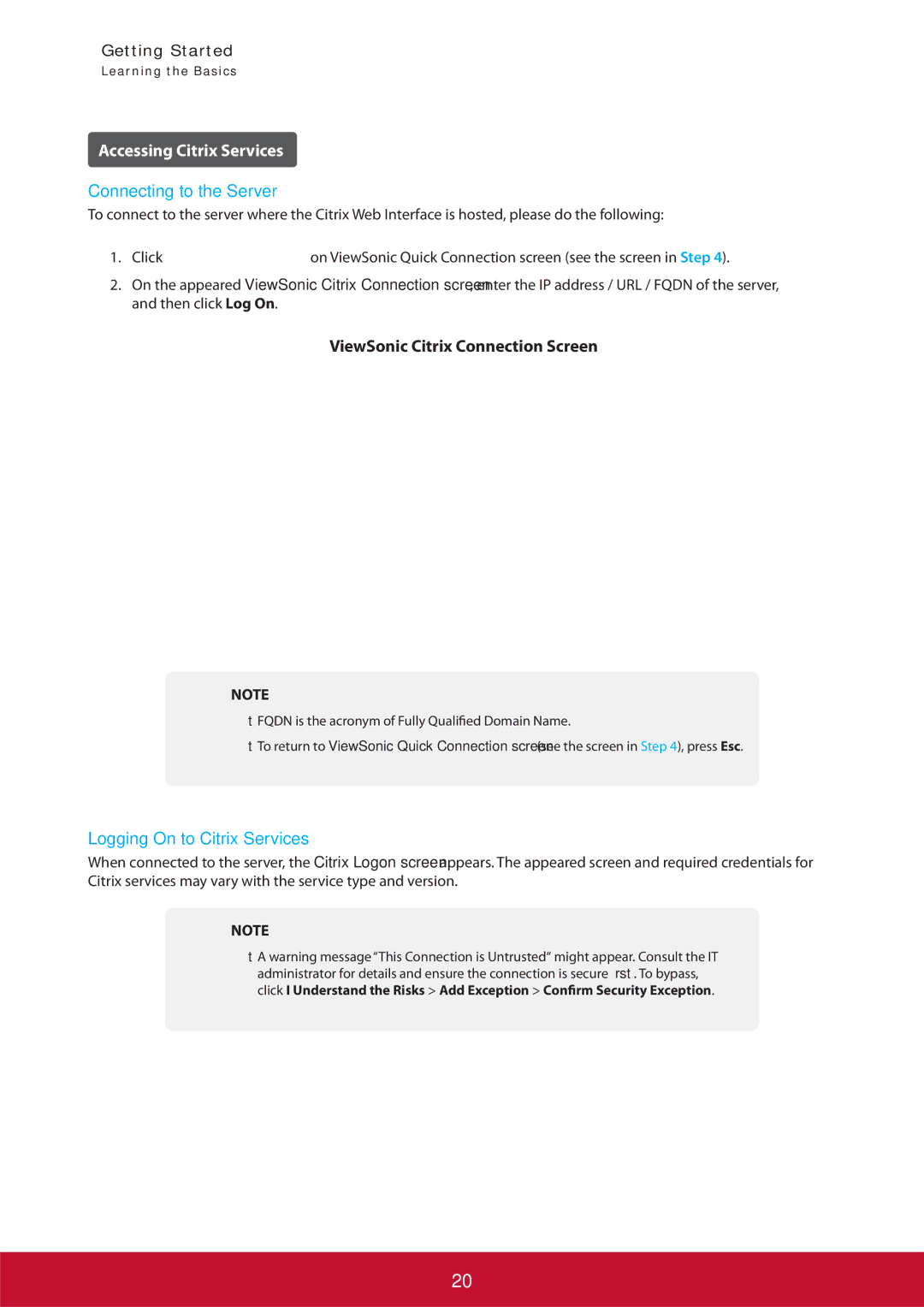 ViewSonic SCT35BKUS0 manual Accessing Citrix Services, ViewSonic Citrix Connection Screen 