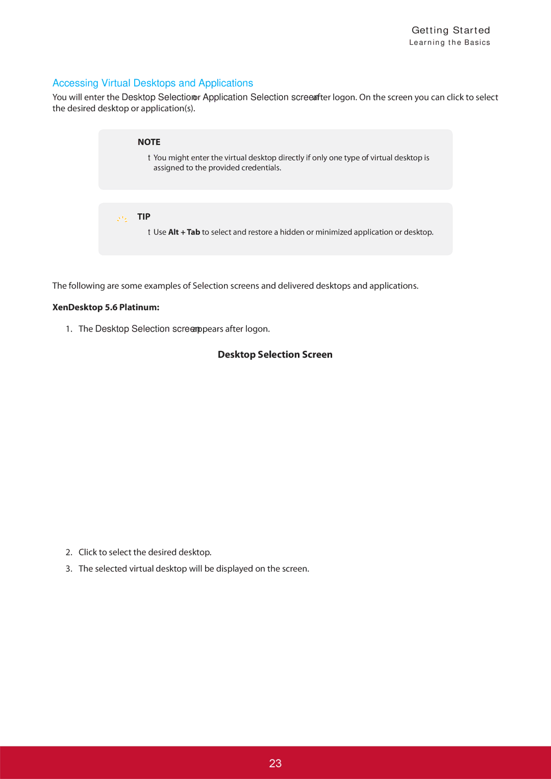 ViewSonic SCT35BKUS0 manual Accessing Virtual Desktops and Applications, Desktop Selection Screen 