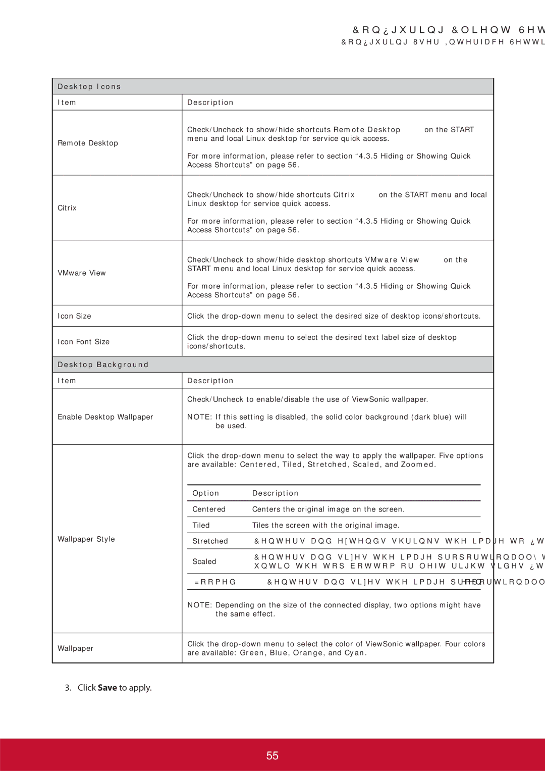 ViewSonic SCT35BKUS0 manual Desktop Icons Description, Desktop Background Description 