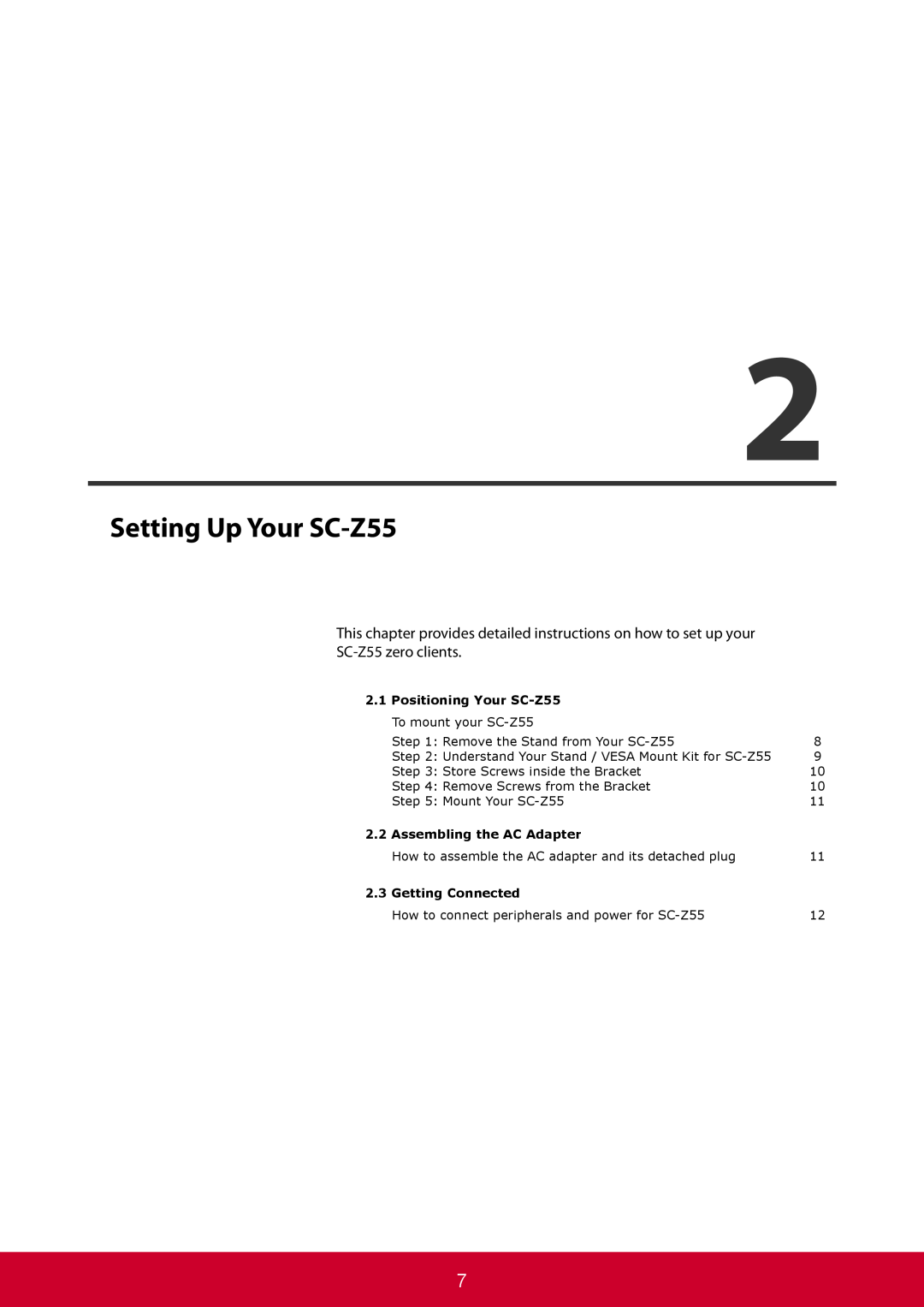 ViewSonic SCZ55BKUS0 manual Setting Up Your SC-Z55, This chapter provides detailed instructions on how to set up your 