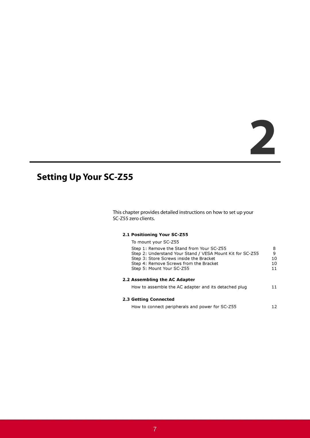 ViewSonic SCZ55BKUS0 manual Setting Up Your SC-Z55, Positioning Your SC-Z55 