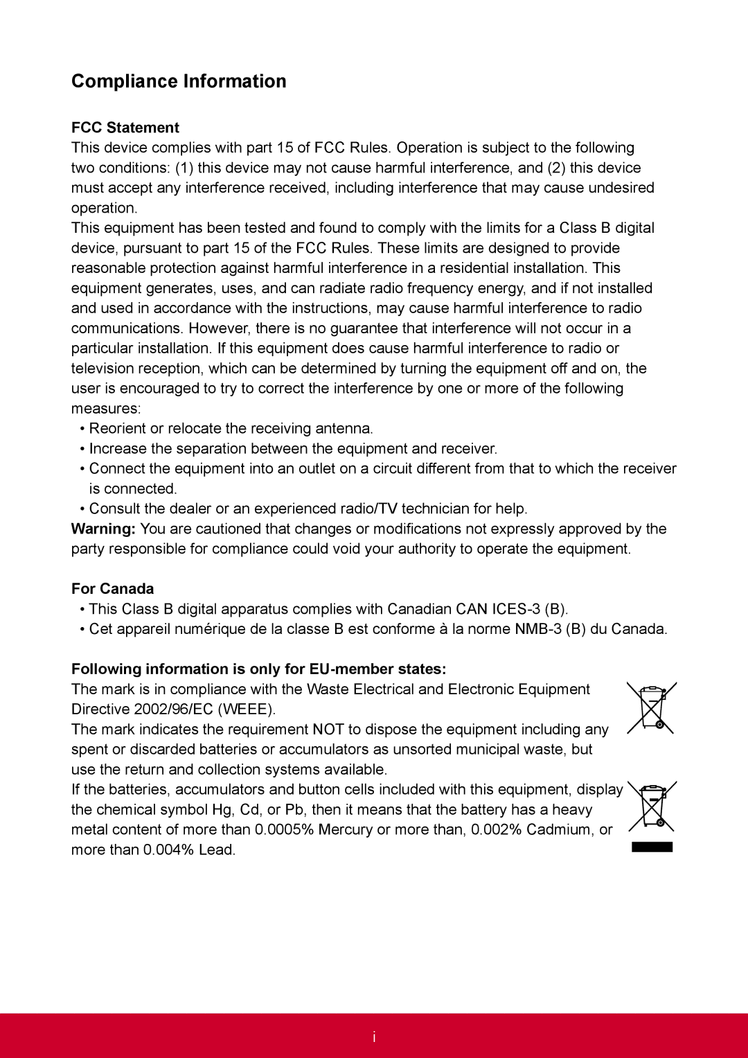 ViewSonic SCZ55BKUS0 manual Compliance Information, FCC Statement 