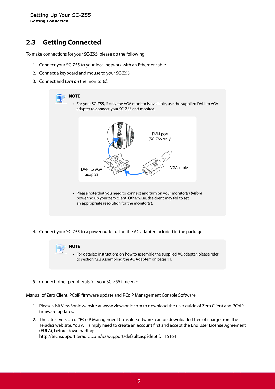 ViewSonic SCZ55BKUS0 manual Getting Connected 