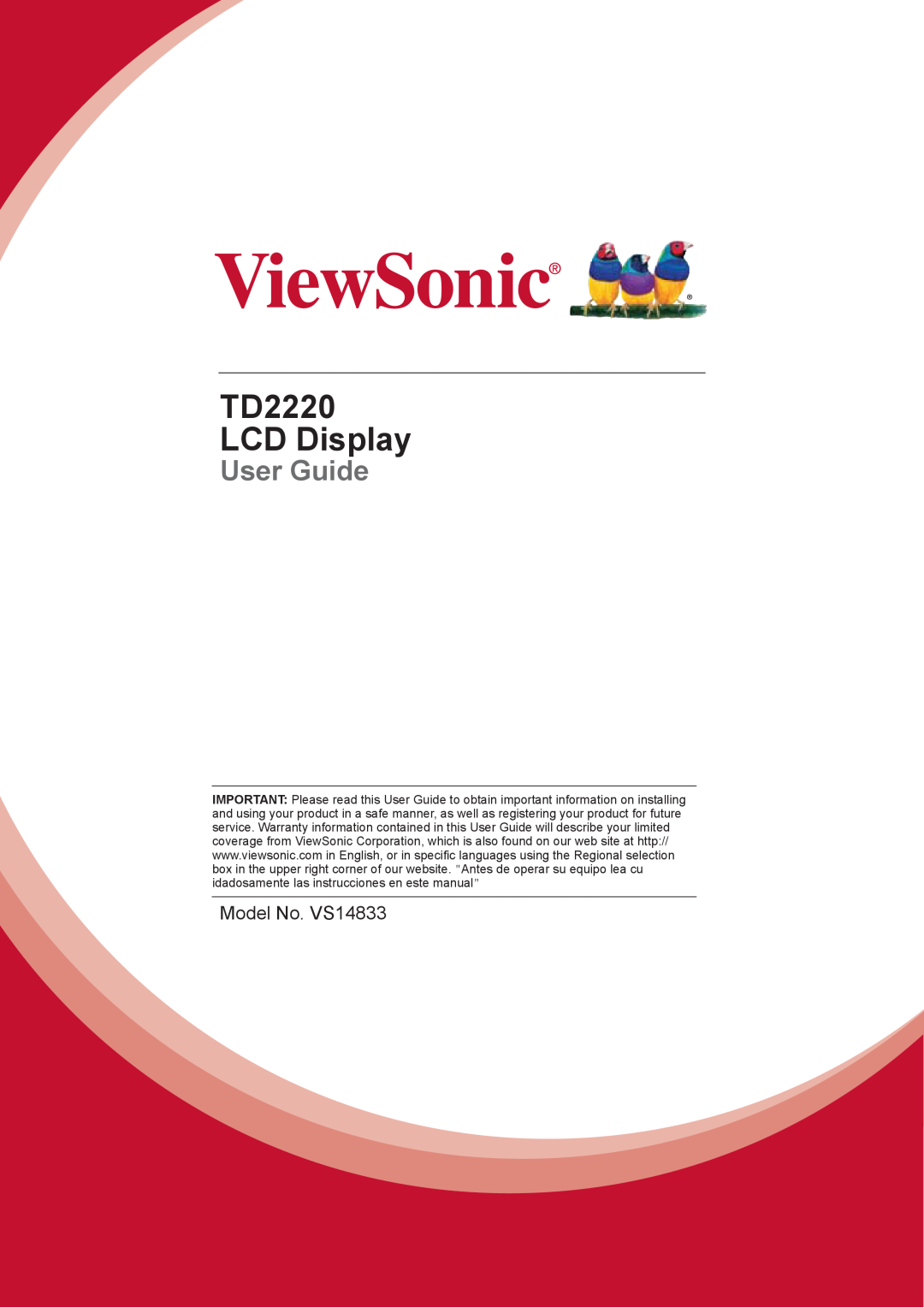ViewSonic warranty TD2220 LCD Display, User Guide 