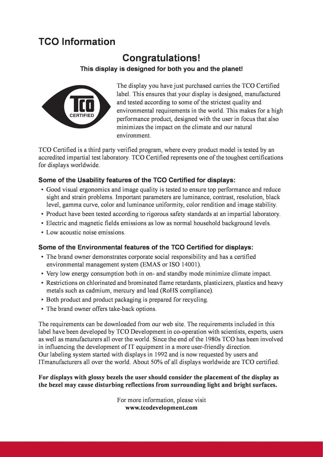 ViewSonic TD2220 warranty TCO Information Congratulations 