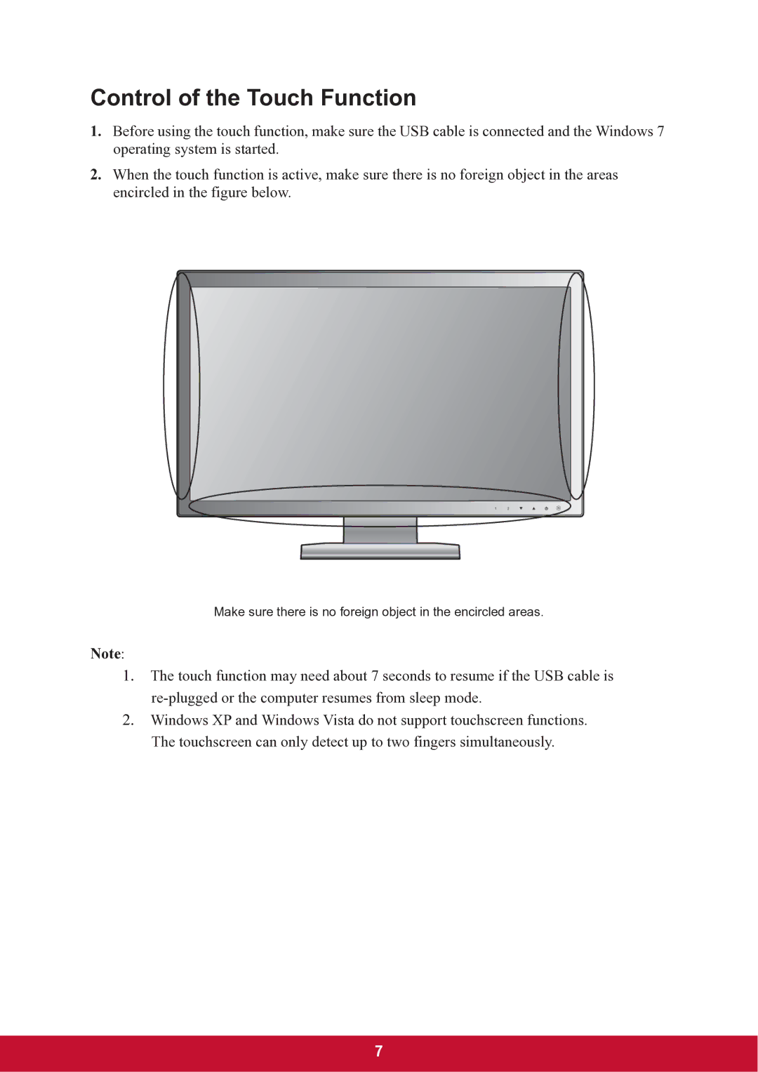 ViewSonic TD2220 warranty Control of the Touch Function 