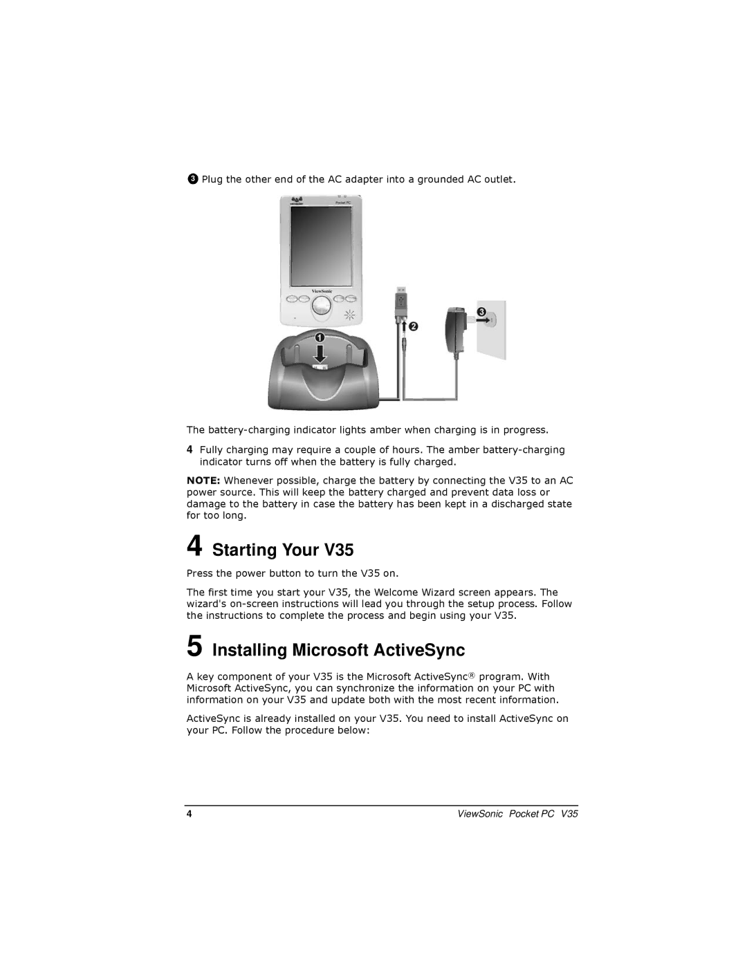 ViewSonic V35 manual Starting Your, Installing Microsoft ActiveSync 