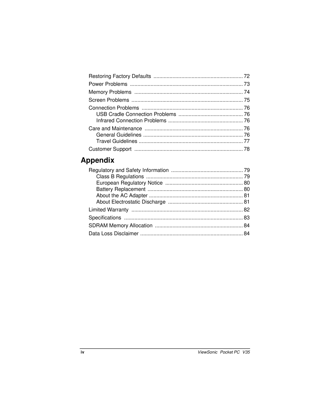 ViewSonic V35 manual Appendix 