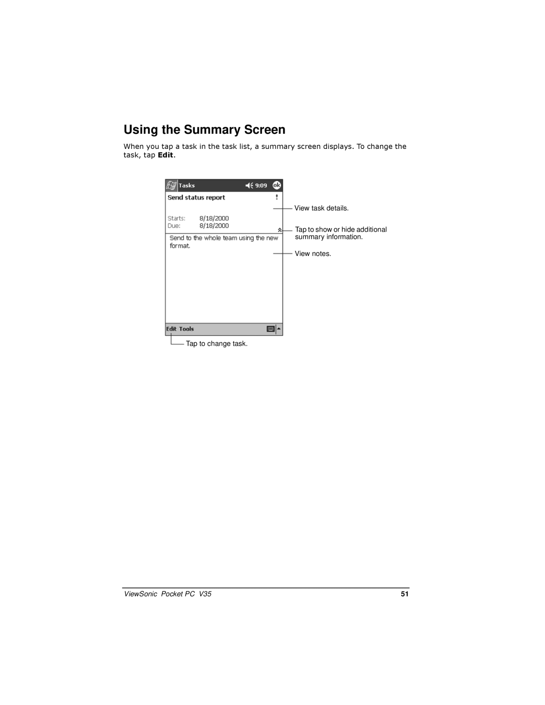 ViewSonic V35 manual View task details 