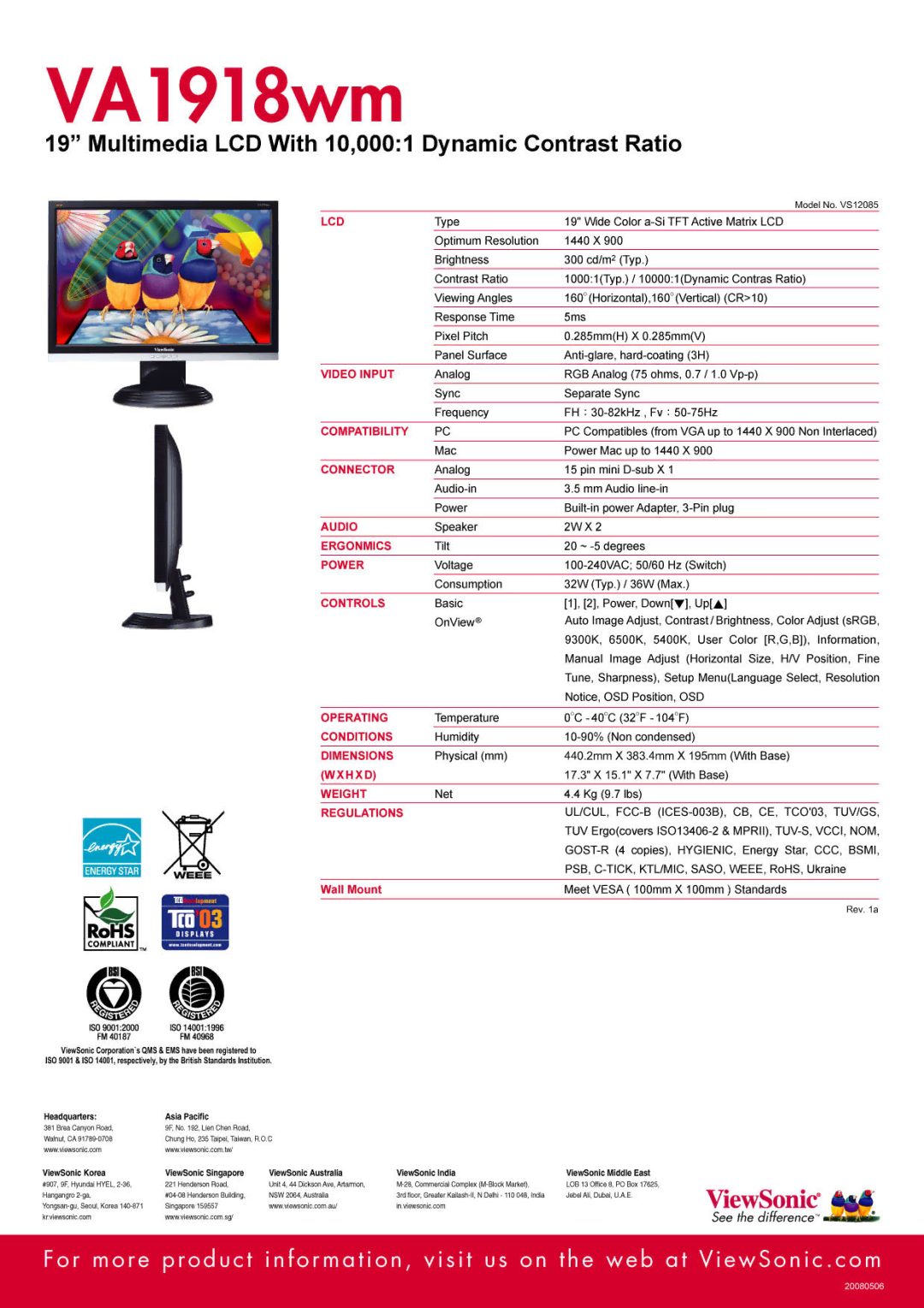 ViewSonic va1918wm manual 