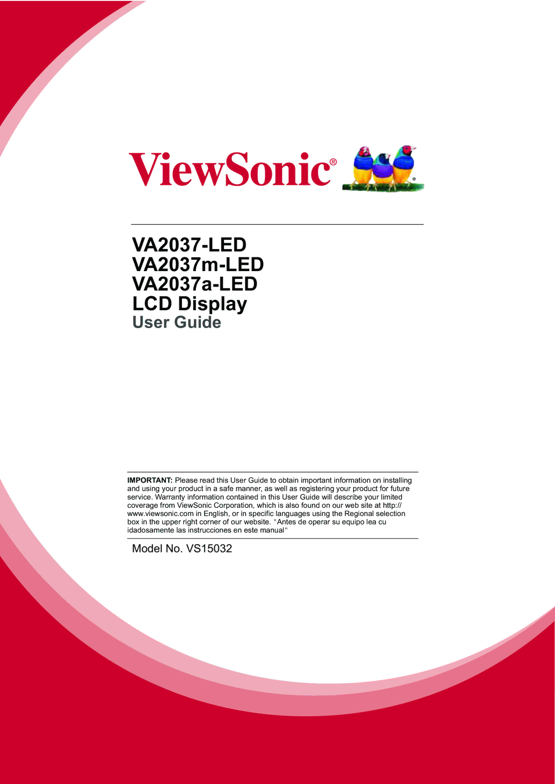 ViewSonic warranty VA2037-LED VA2037m-LED VA2037a-LED LCD Display 