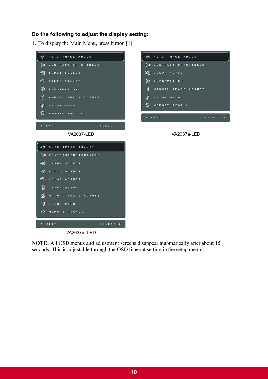 ViewSonic VA2037m-LED warranty Do the following to adjust the display setting 