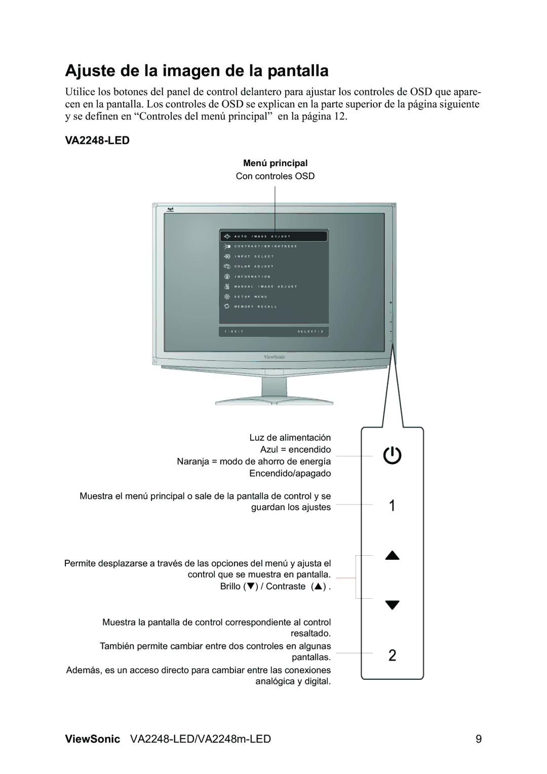 ViewSonic VA2248-LED/VA2248m manual Ajuste de la imagen de la pantalla 