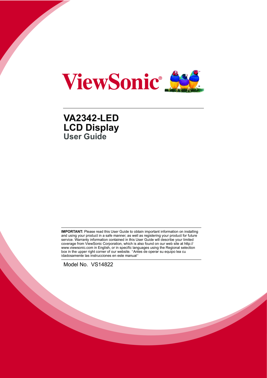 ViewSonic warranty VA2342-LED LCD Display, User Guide 
