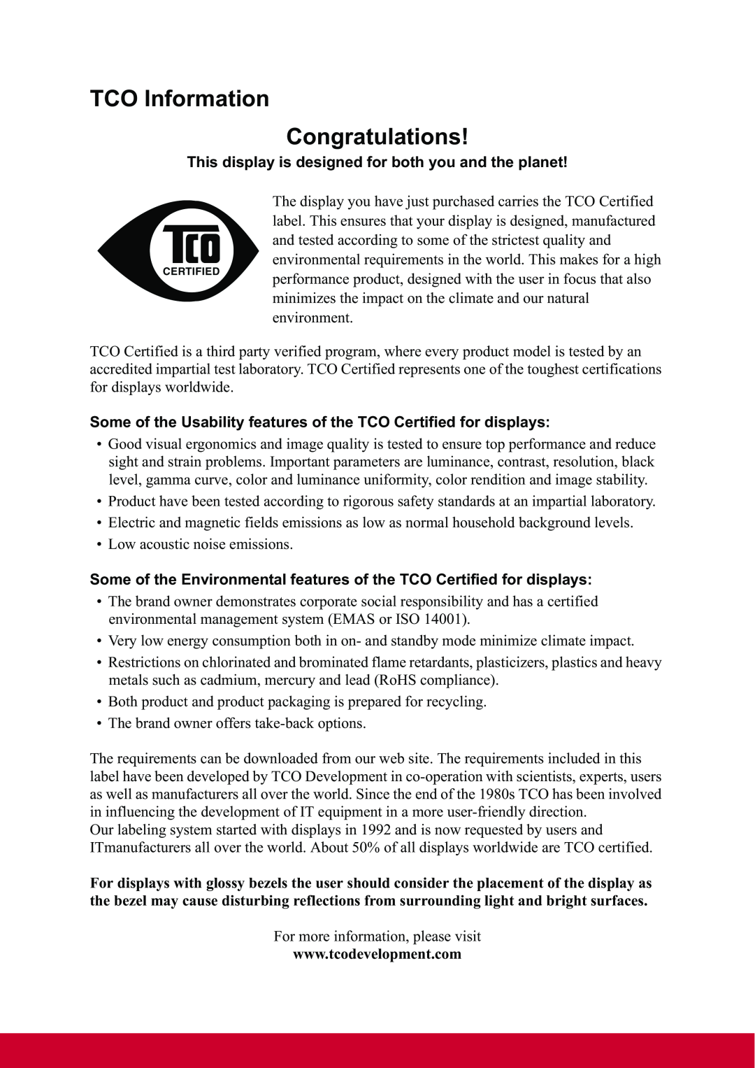 ViewSonic VA2342-LED warranty TCO Information Congratulations 