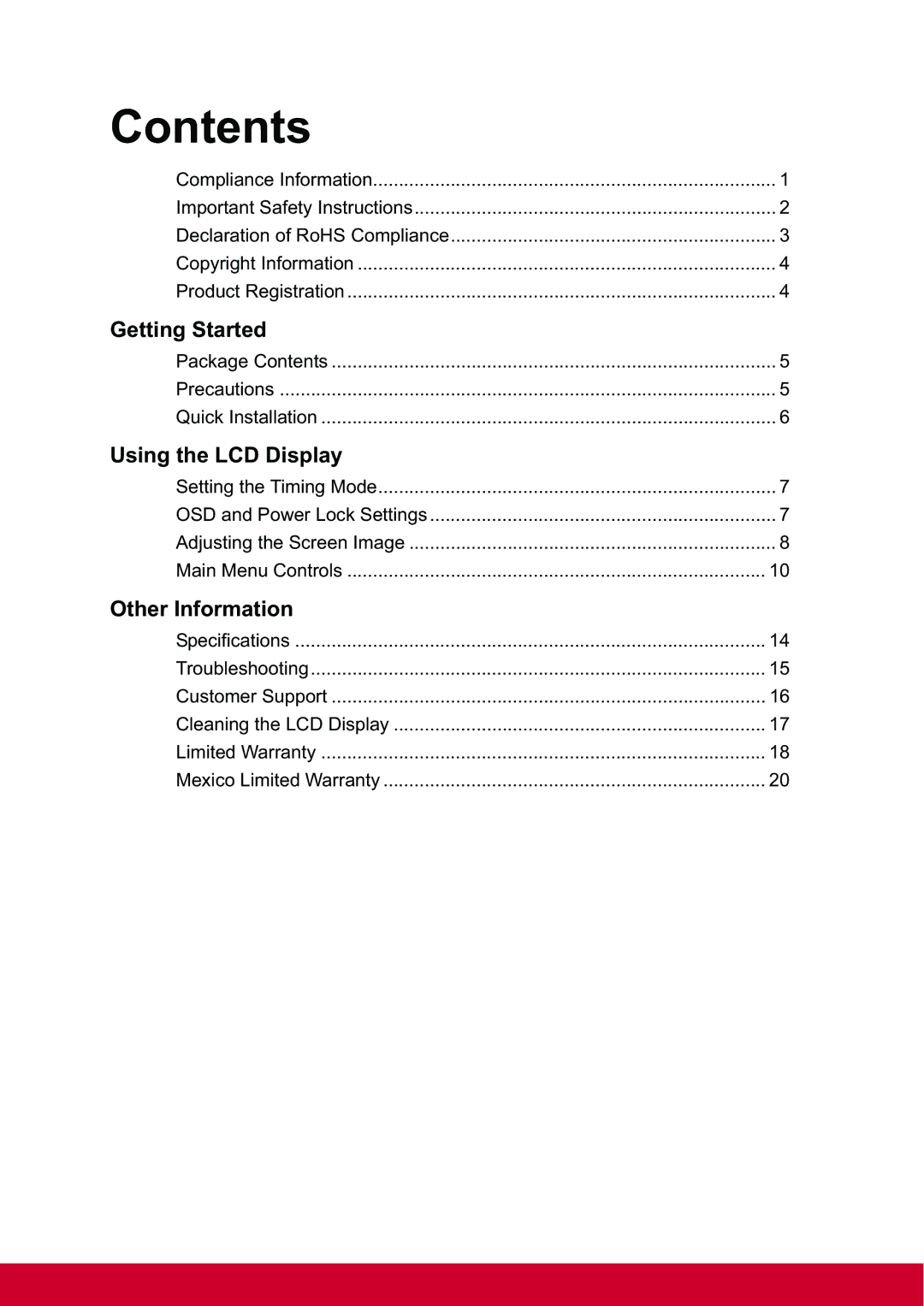 ViewSonic VA2342-LED warranty Contents 