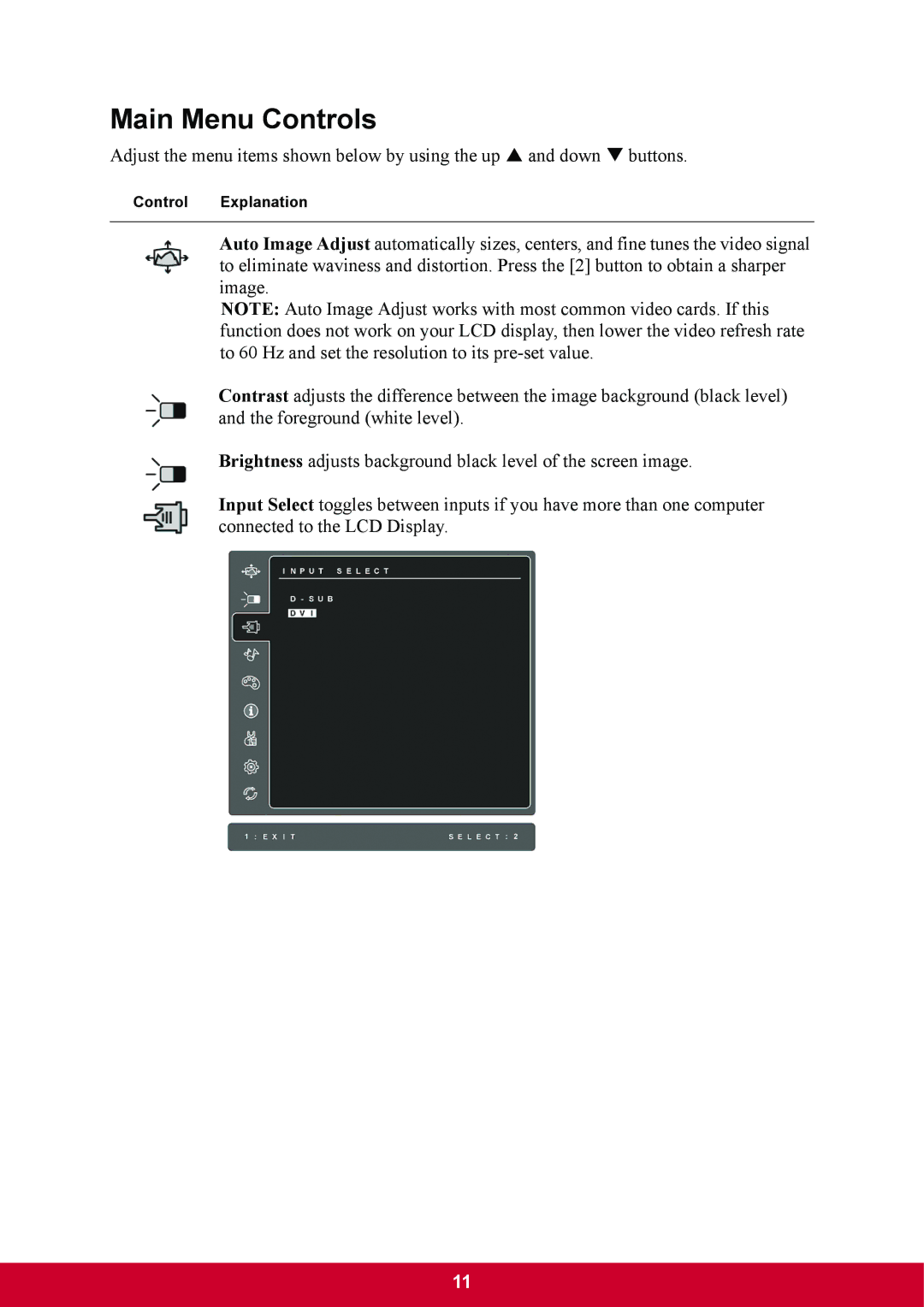 ViewSonic VA2703 warranty Main Menu Controls 