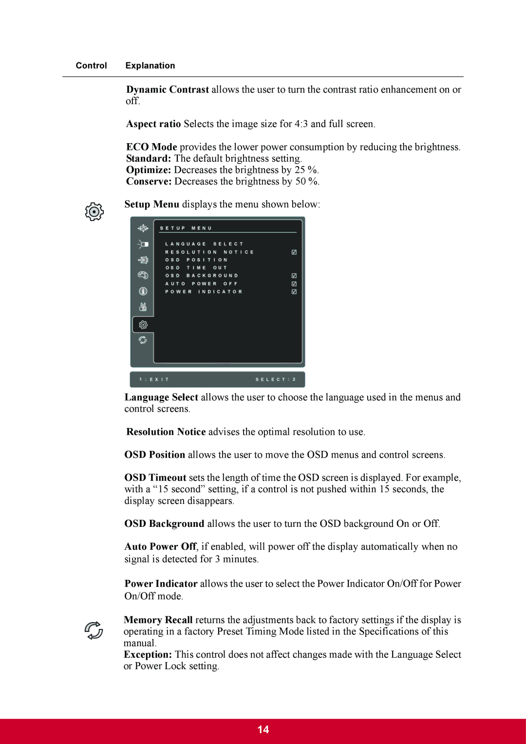 ViewSonic VA2703 warranty Control Explanation 