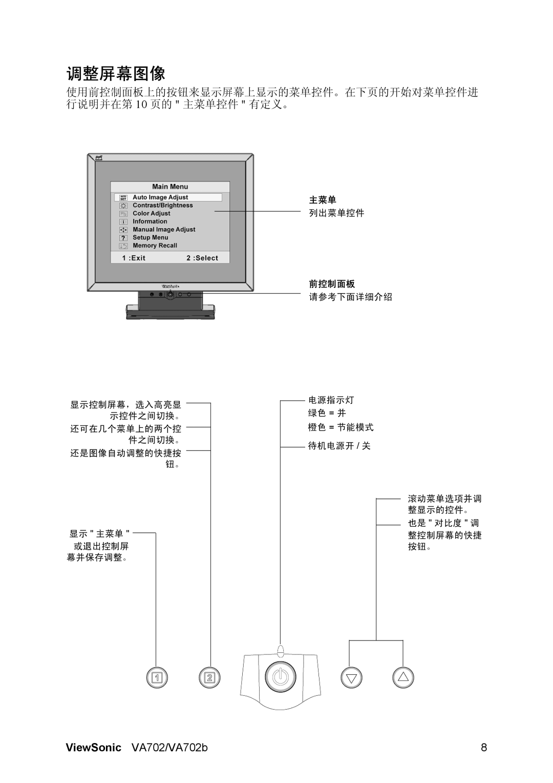 ViewSonic VA702-1 manual 调整屏幕图像 