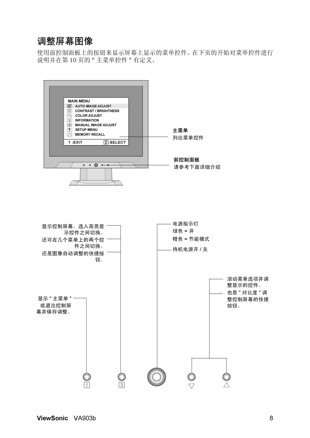 ViewSonic VA903B manual 调整屏幕图像 