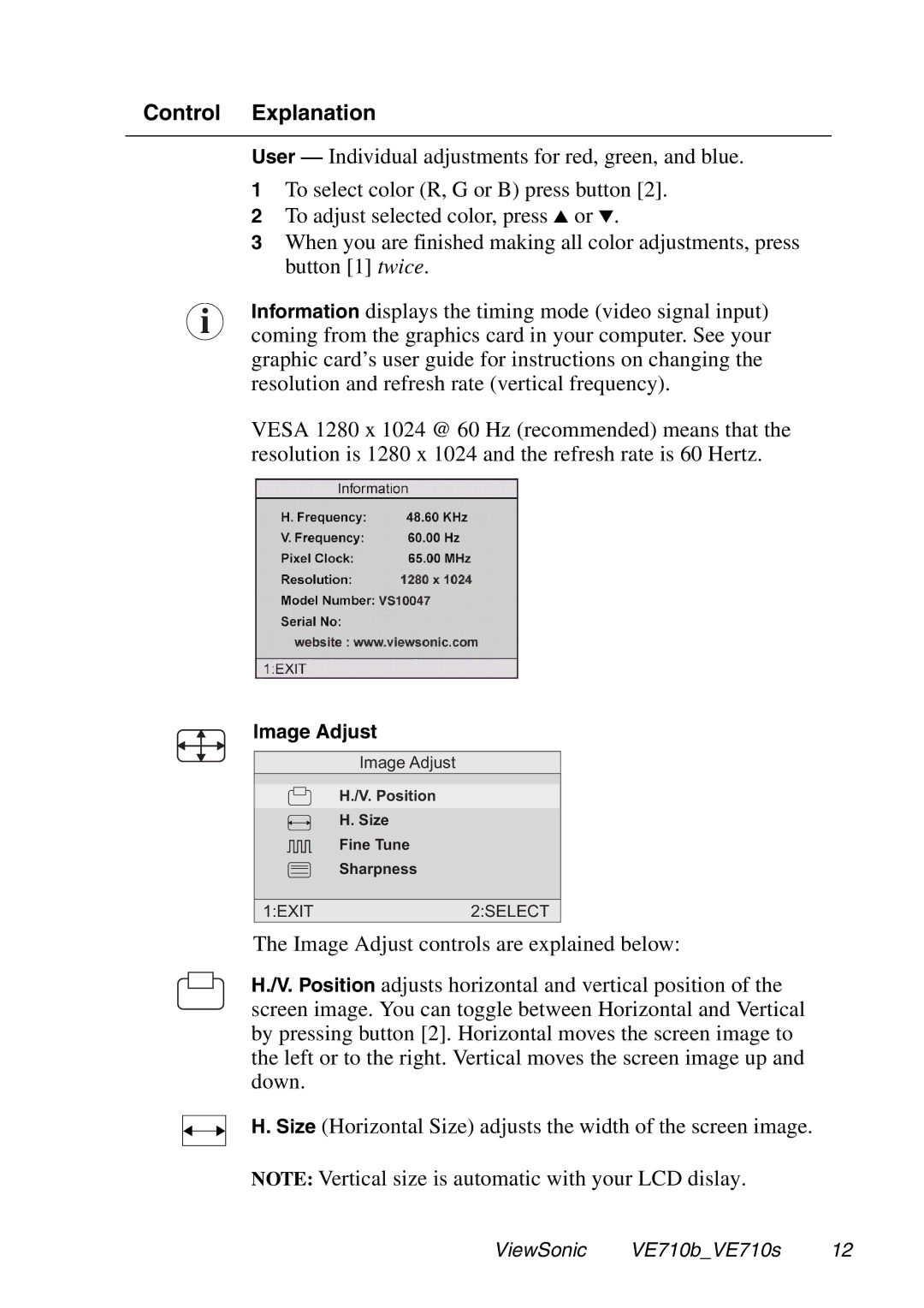 ViewSonic VE710s manual Image Adjust 