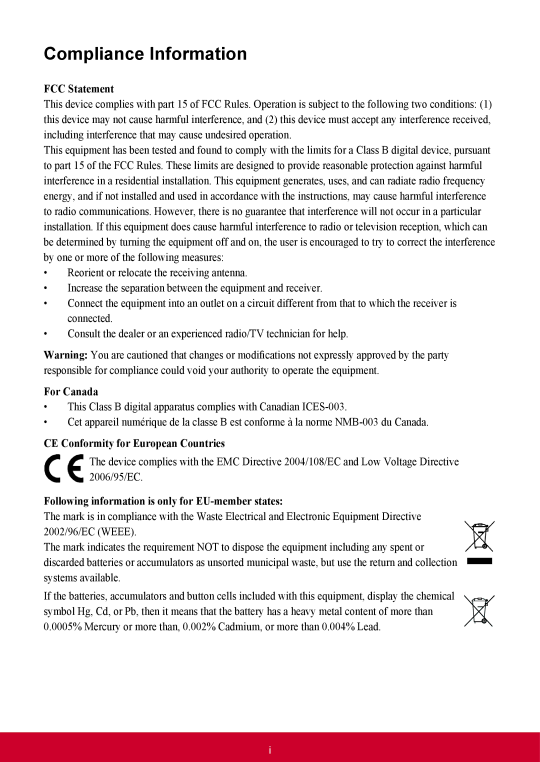 ViewSonic VFD1028W11 manual Compliance Information, FCC Statement 