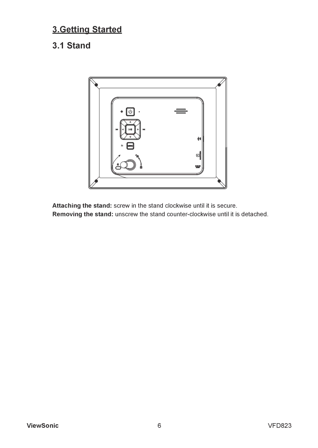 ViewSonic VFD823 warranty Getting Started Stand 