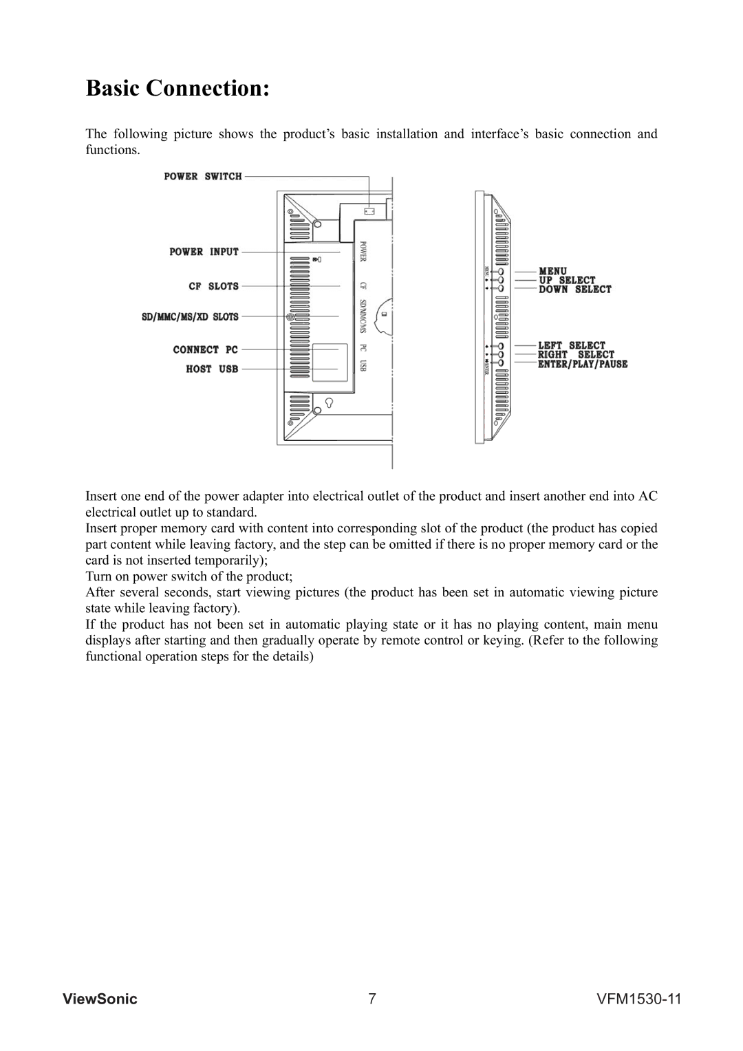 ViewSonic VFM1530-11 warranty Basic Connection 