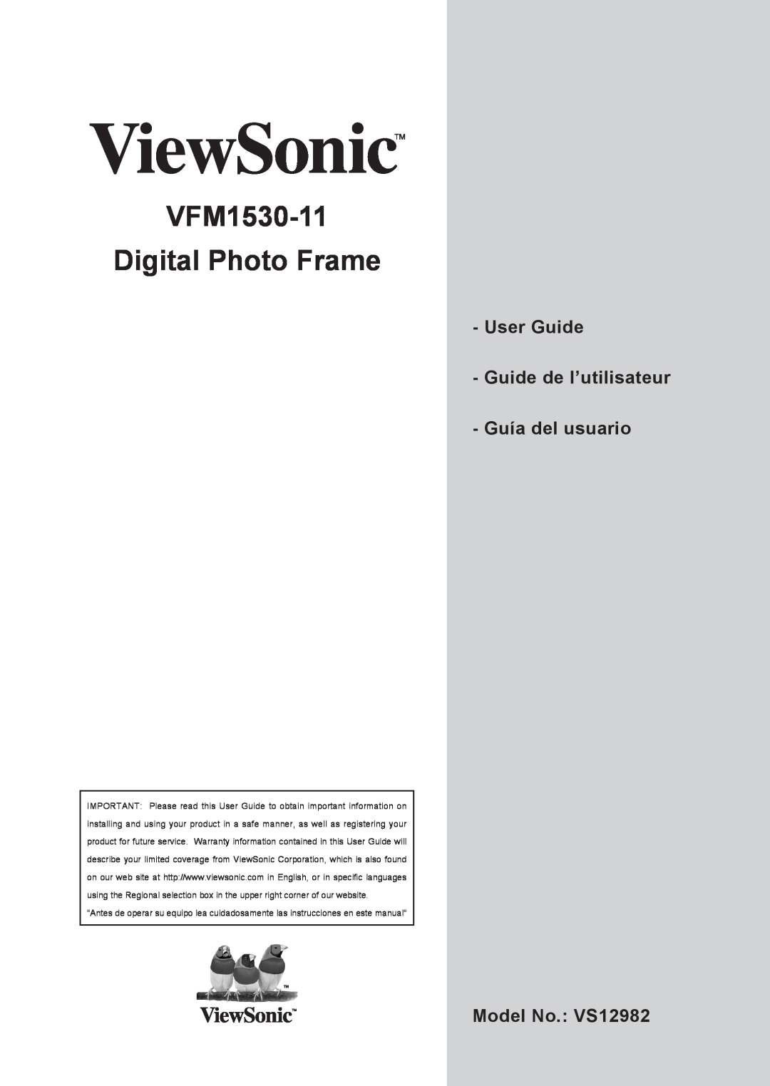 ViewSonic VFM1530-11 warranty User Guide Guide de l’utilisateur - Guía del usuario, Model No. VS12982 