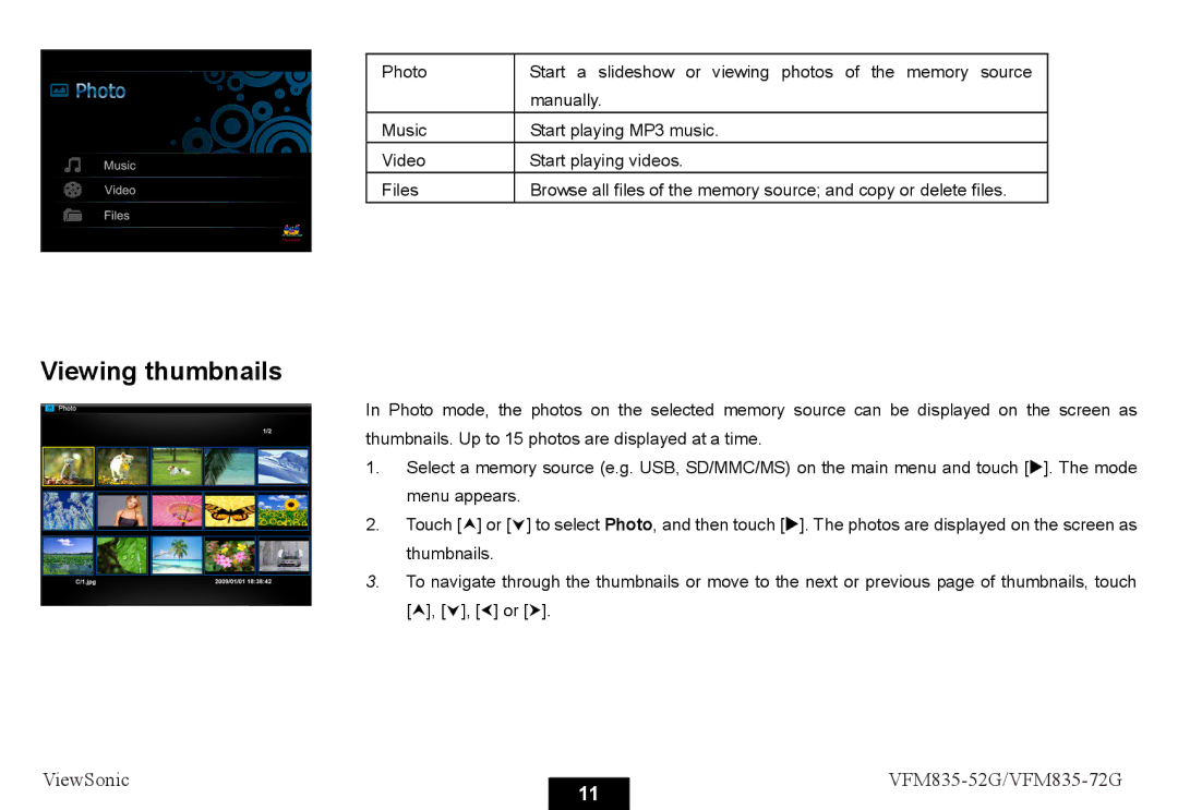 ViewSonic VFM835-72G, VFM835-52G manual Viewing thumbnails 