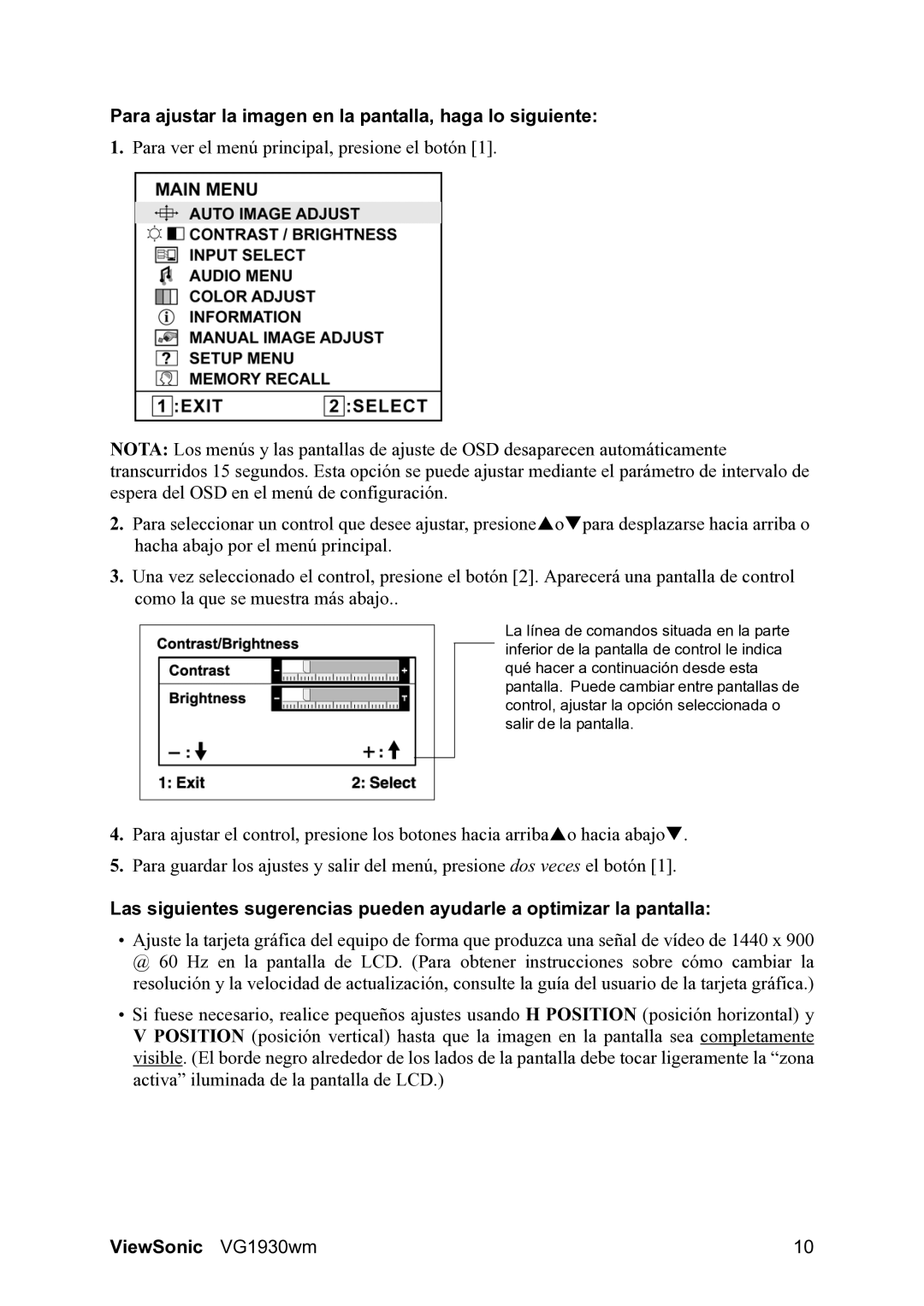 ViewSonic VG1930wm manual Para ajustar la imagen en la pantalla, haga lo siguiente 