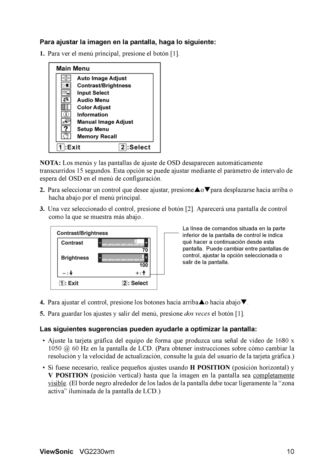 ViewSonic VG2230wm manual Para ajustar la imagen en la pantalla, haga lo siguiente 