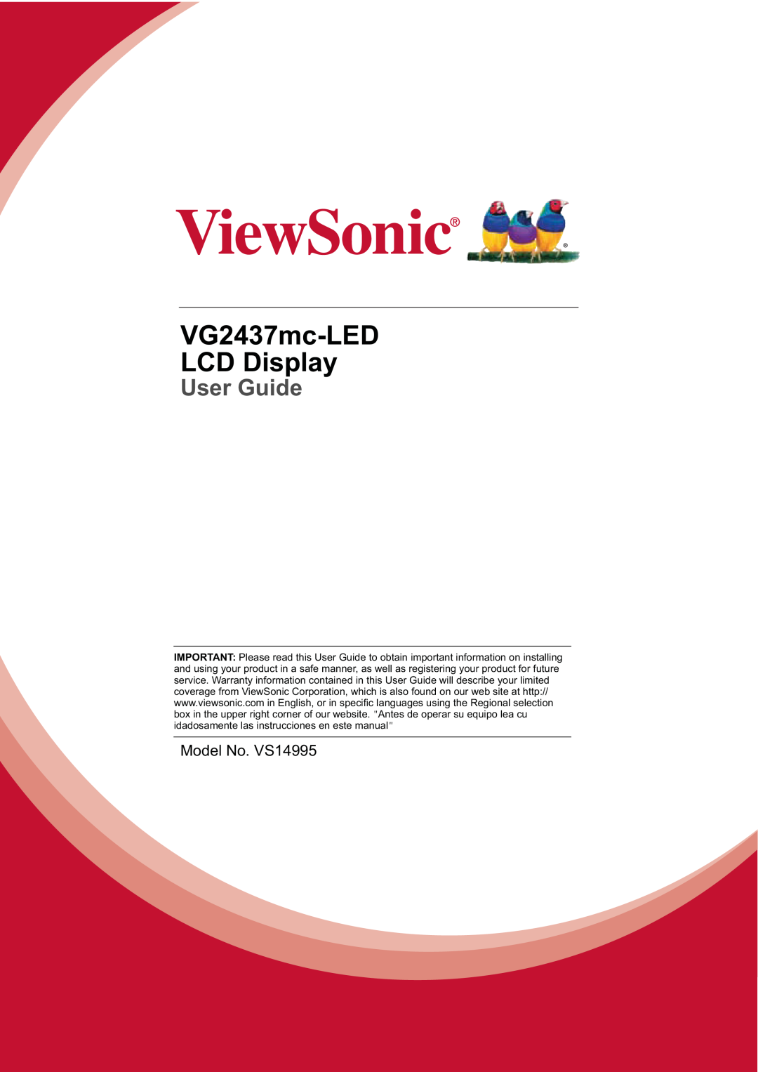 ViewSonic warranty VG2437mc-LED LCD Display, User Guide 