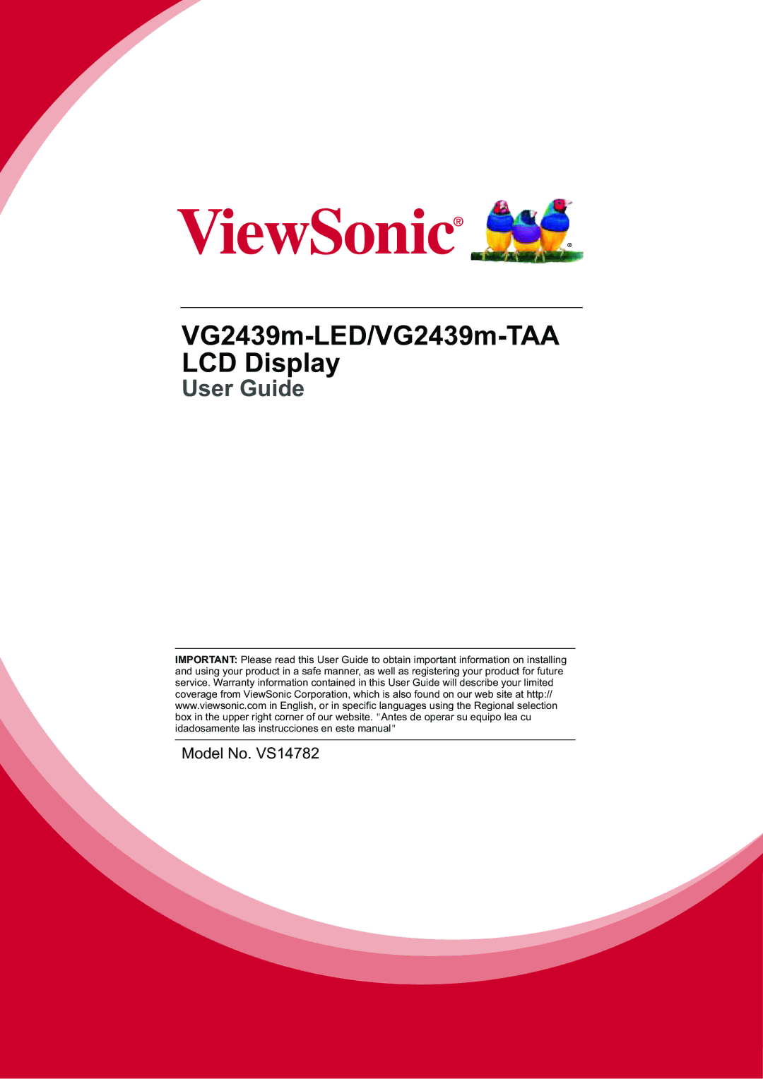 ViewSonic VG2439M-LED, VG2439mLED warranty VG2439m-LED/VG2439m-TAA LCD Display 