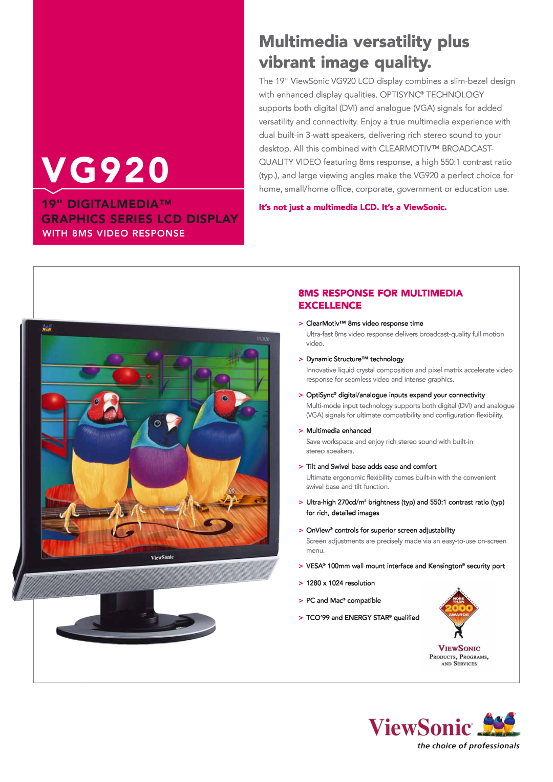 ViewSonic manual ViewSonic, VG920 LCD Display 