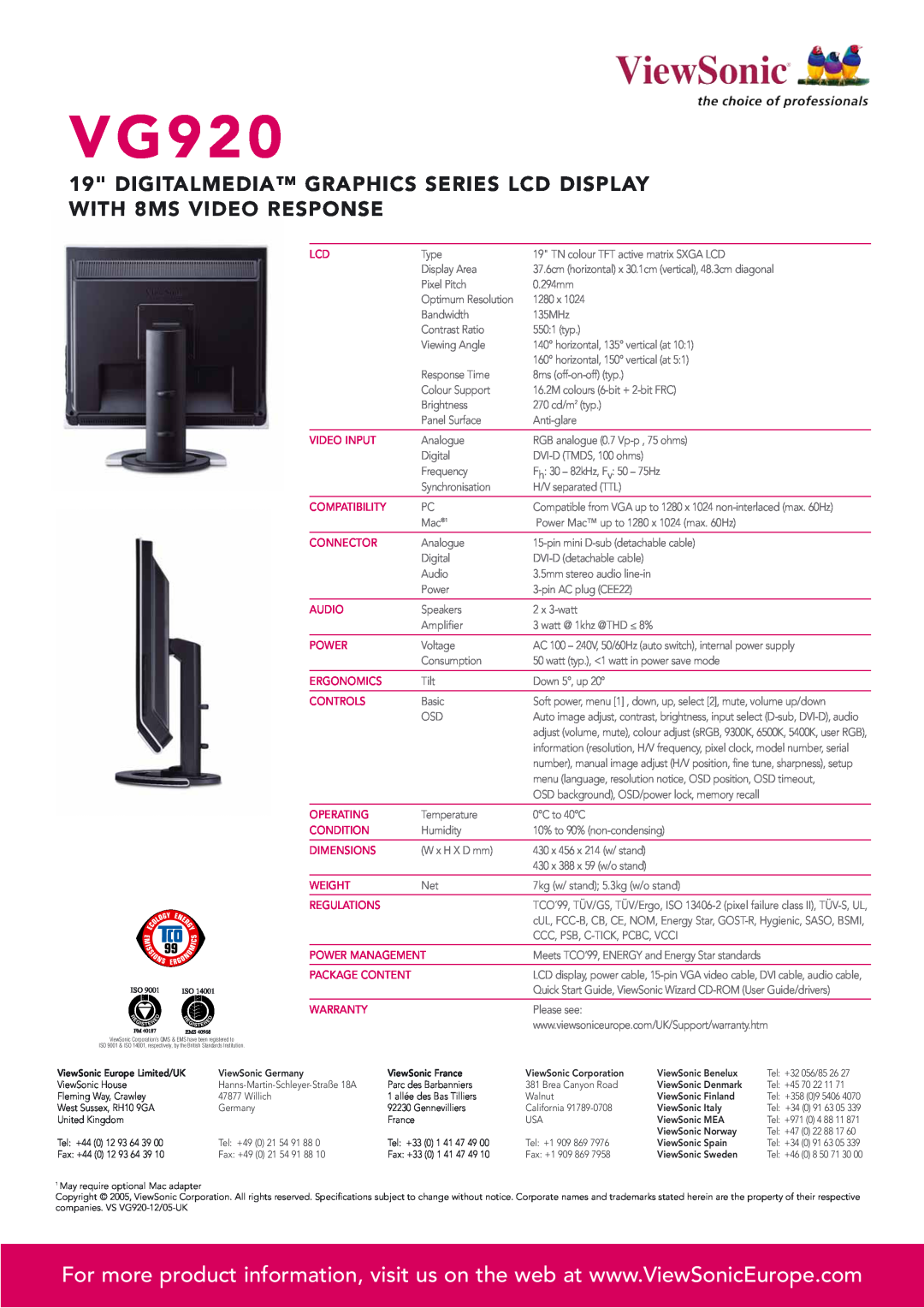 ViewSonic VG920 manual V G 9 