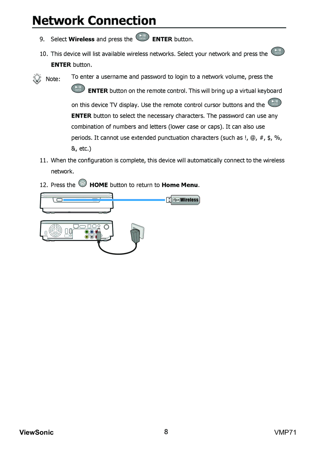 ViewSonic VMP71 manual Network Connection 