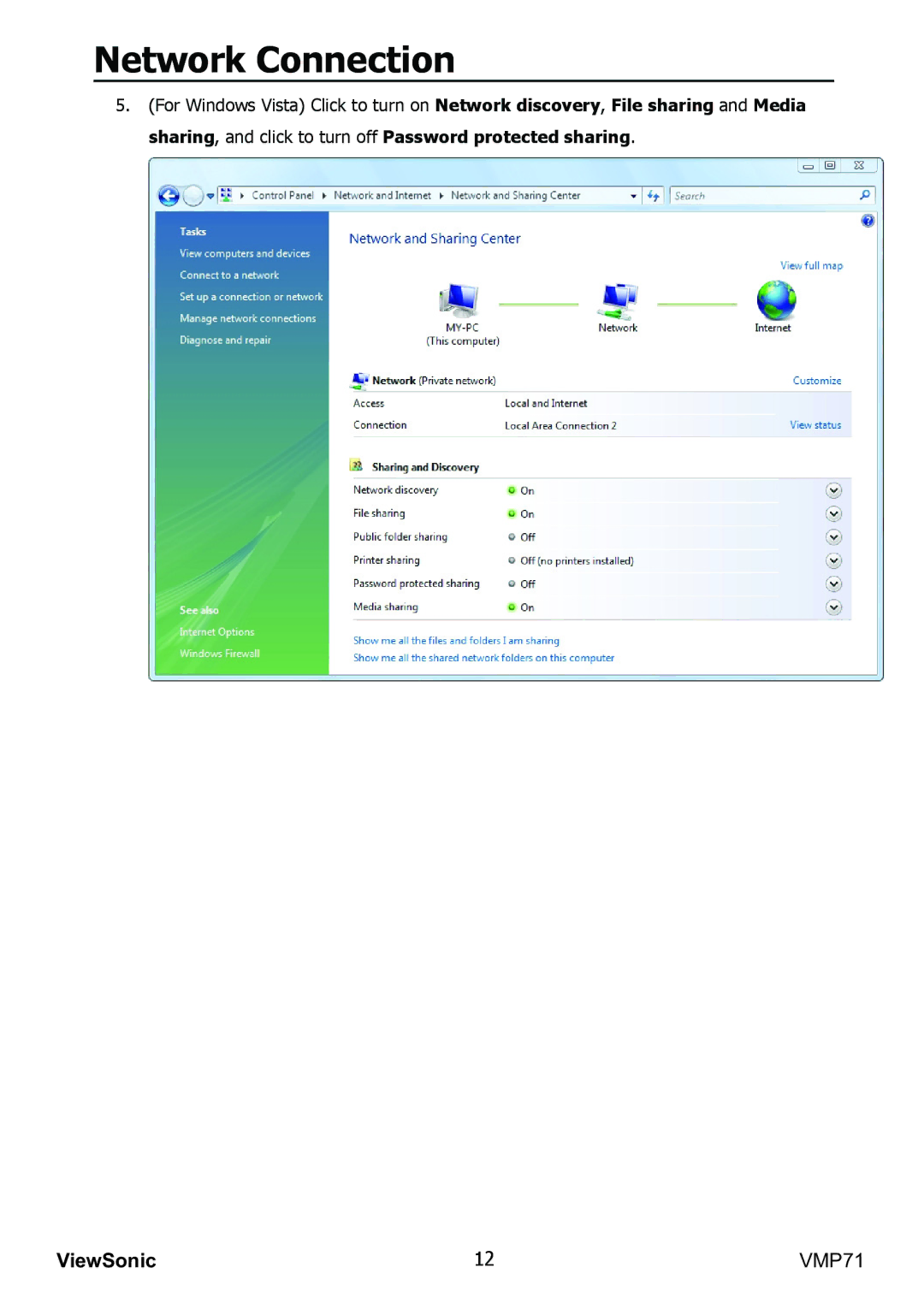 ViewSonic VMP71 manual Network Connection 