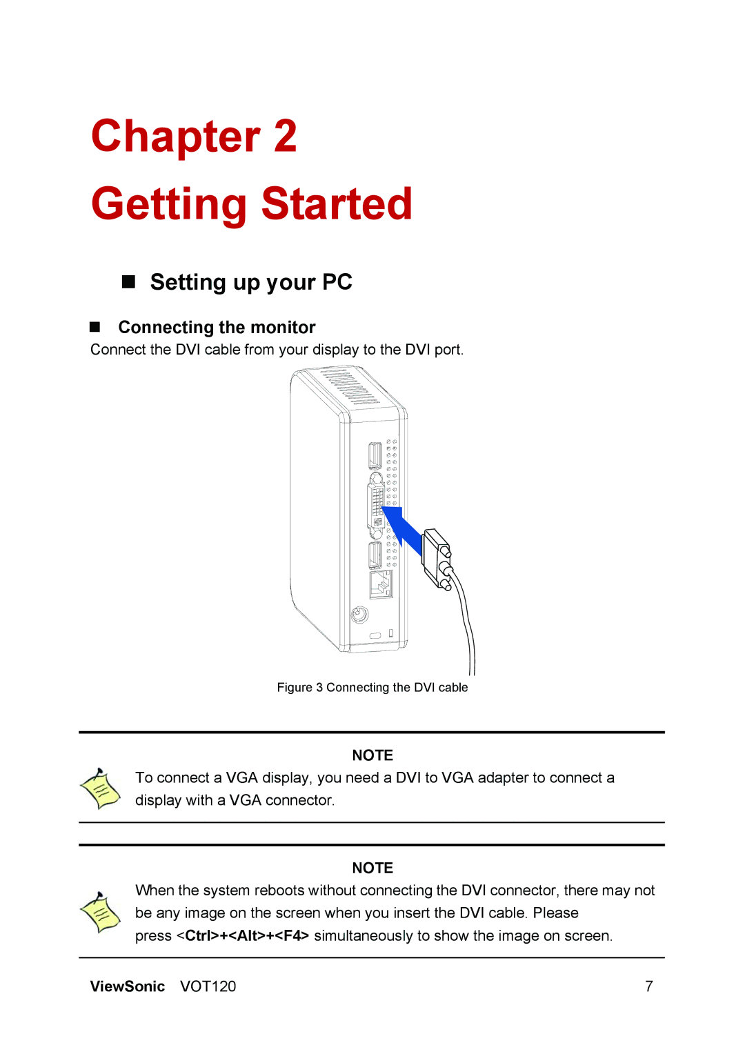 ViewSonic VOT120 manual „ Setting up your PC, „ Connecting the monitor 