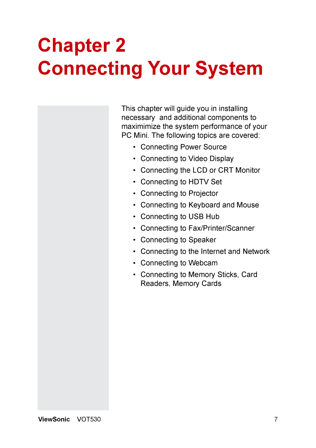 ViewSonic VOT530 manual Chapter Connecting Your System 