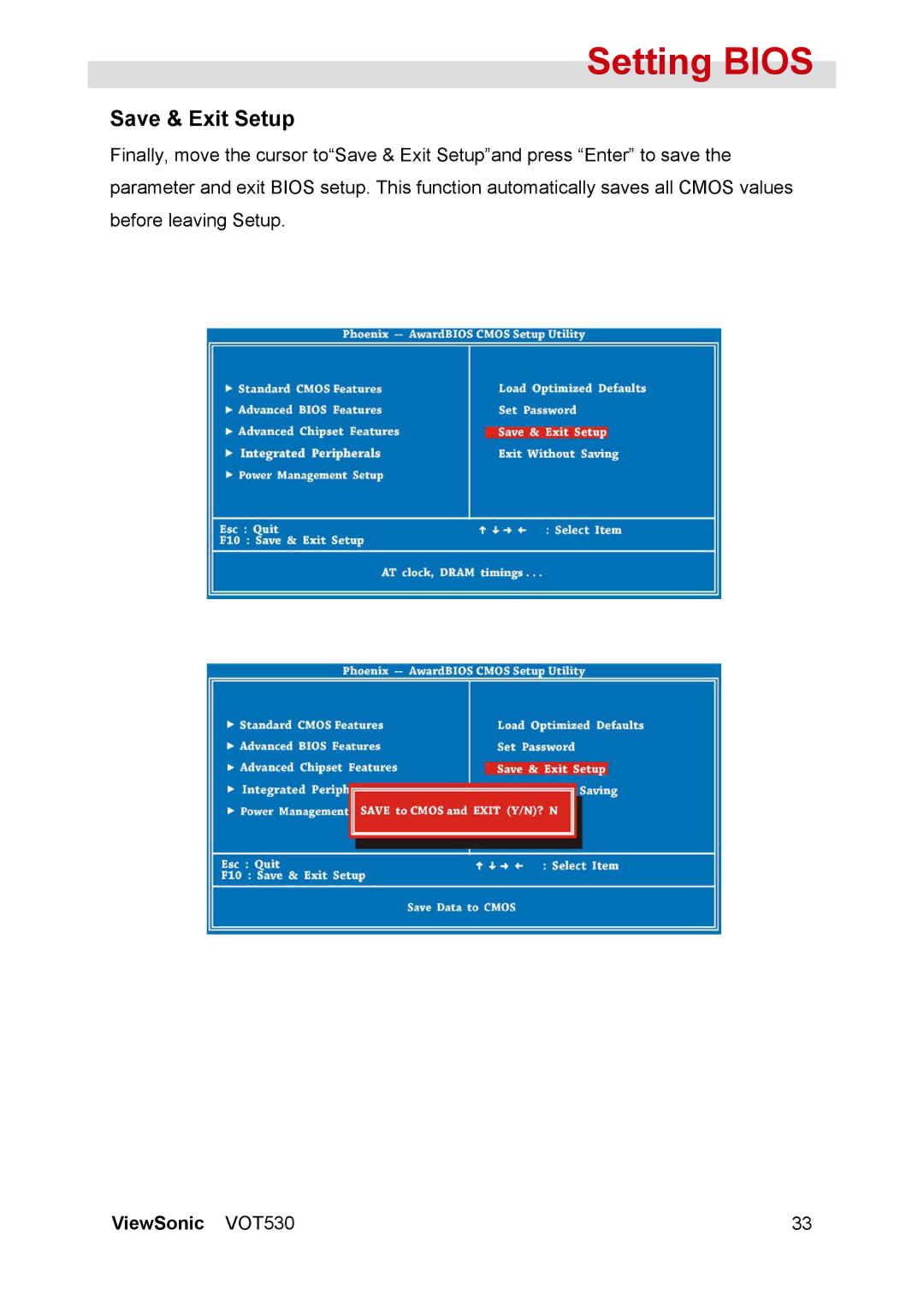 ViewSonic VOT530 manual Save & Exit Setup 