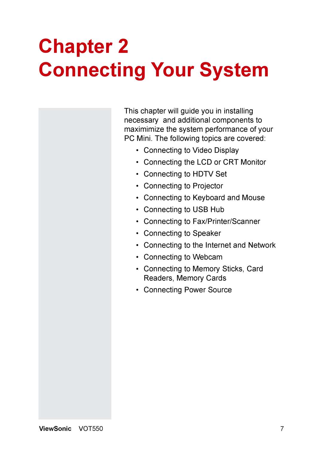 ViewSonic VOT550 manual Chapter Connecting Your System 