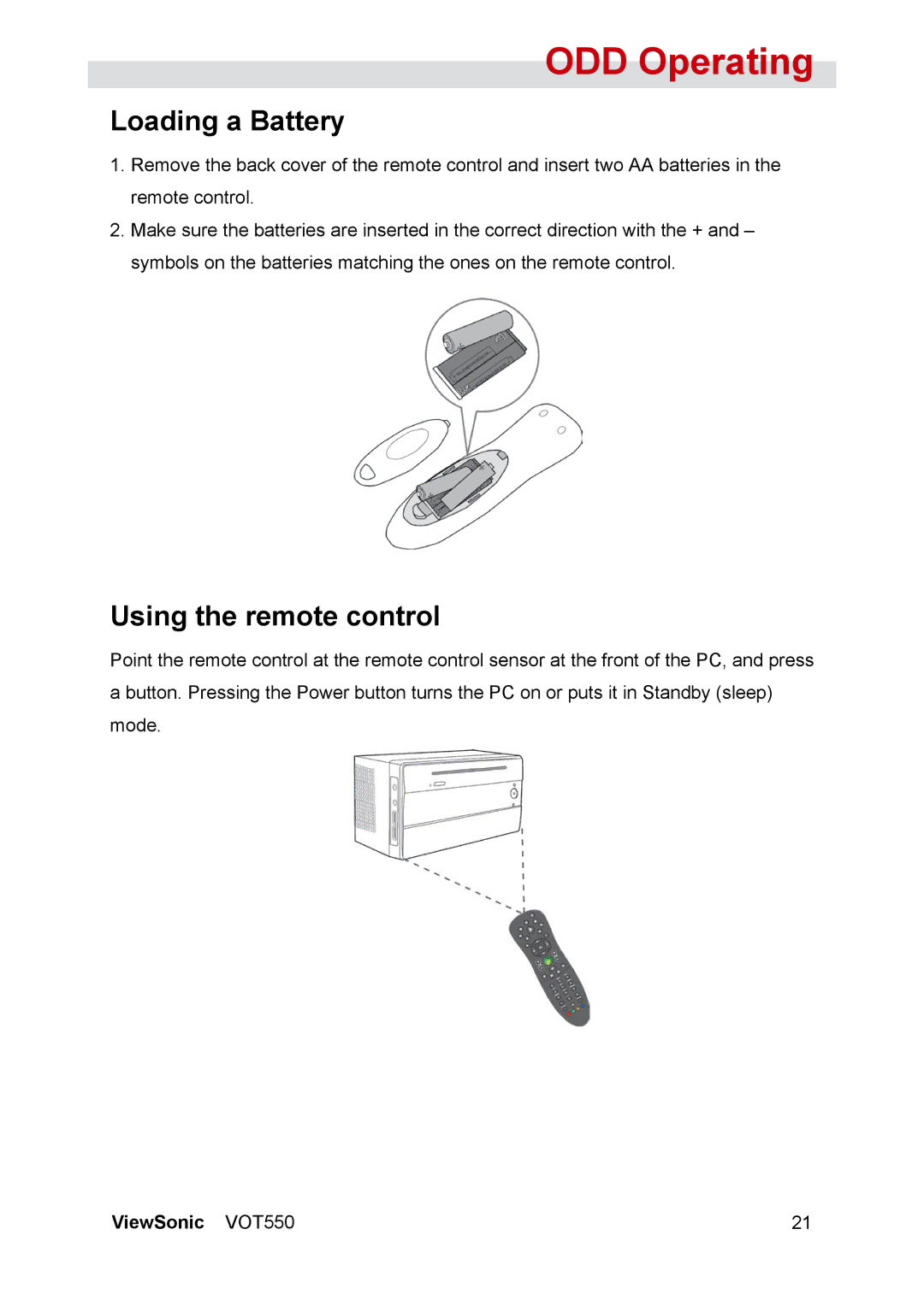 ViewSonic VOT550 manual Loading a Battery, Using the remote control 