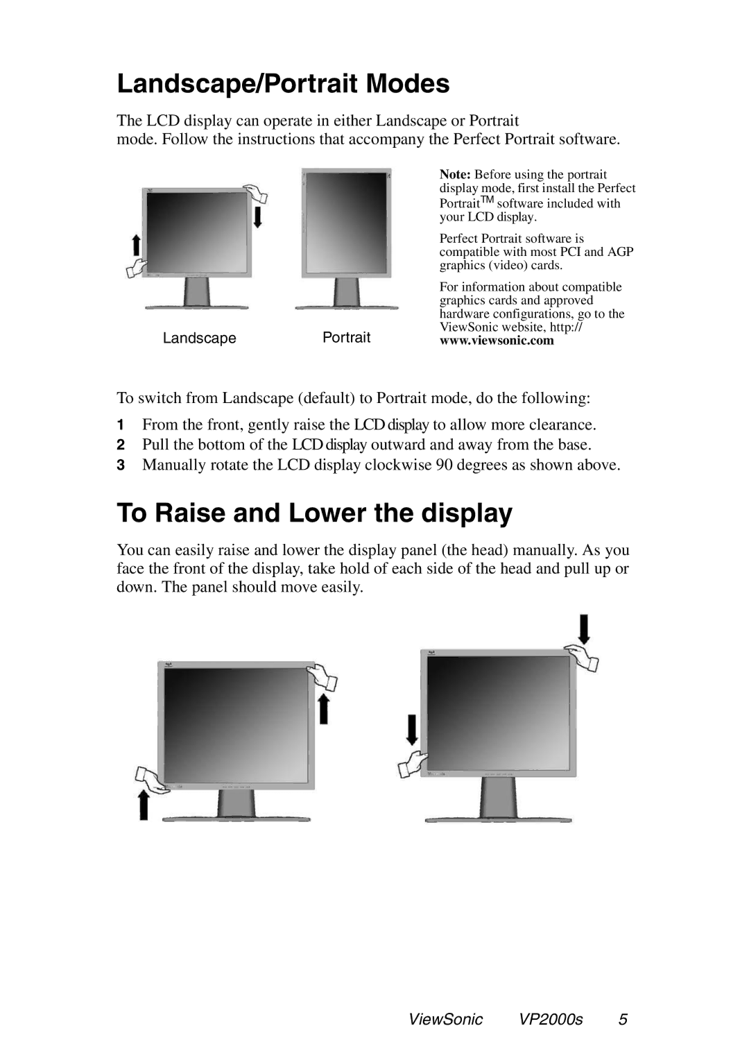 ViewSonic VP2000S manual Landscape/Portrait Modes 